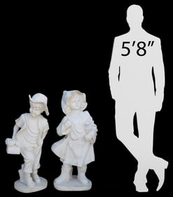 (2) NEAR LIFE-SIZE WHITE MARBLE SCULPTURES OF CHILDREN