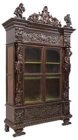 FINE ITALIAN RENAISSANCE REVIVAL CARVED WALNUT BOOKCASE, 109"H