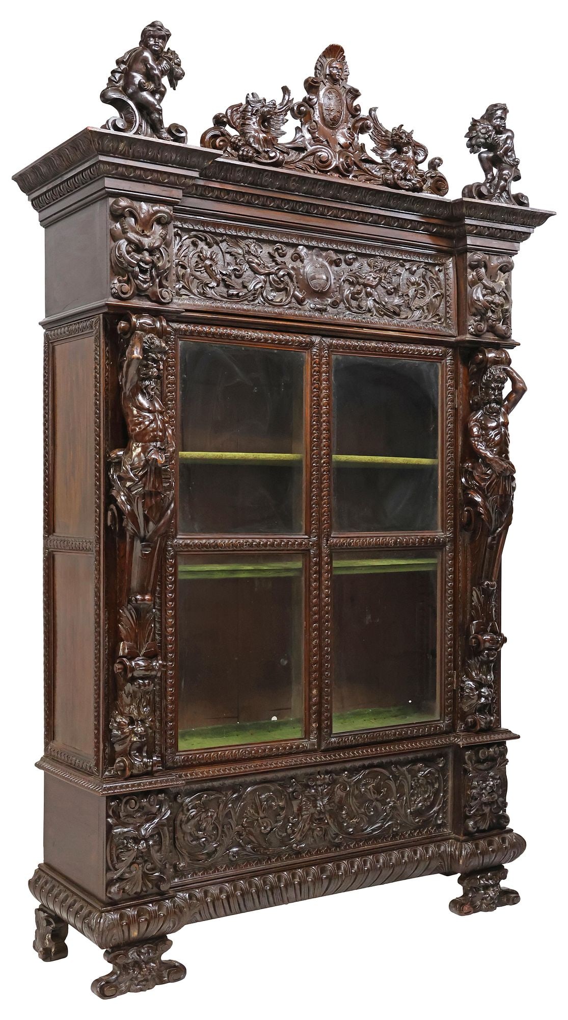 FINE ITALIAN RENAISSANCE REVIVAL CARVED WALNUT BOOKCASE, 109"H (1 of 10)
