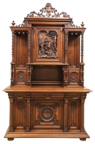 FINELY CARVED FRENCH HENRI II STYLE CARVED WALNUT BUFFET, 113"H