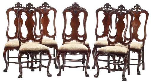 (8) PORTUGUESE BAROQUE MAHOGANY DINING CHAIRS