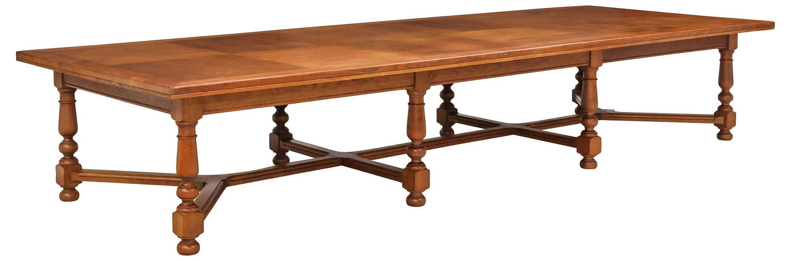 MONUMENTAL FRENCH PROVINCIAL PARQUET-TOP OAK DINING TABLE, 13'9"L (1 of 4)