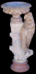 CARVED MARBLE FIGURAL JARDINIERE WITH PERCHED EAGLE
