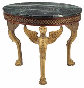 FRENCH EMPIRE STYLE ORMOLU-MOUNTED MARBLE-TOP MAHOGANY GUERIDON