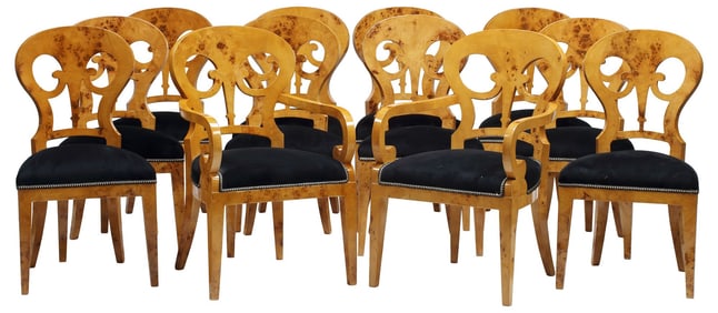 (10) BIEDERMEIER STYLE BURLWOOD DINING CHAIRS