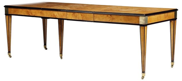 LARGE BIEDERMEIR STYLE PARCEL-EBONIZED EXTENTION TABLE W/ 4 LEAVES