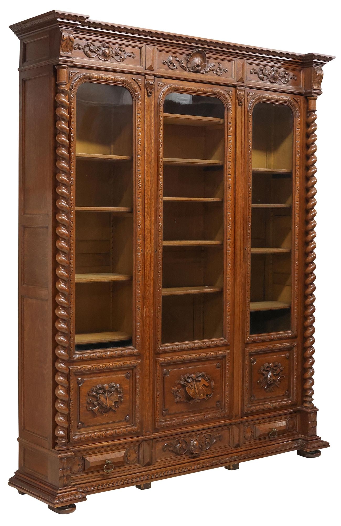 FRENCH HENRI II STYLE CARVED OAK GLAZED BOOKCASE (1 of 9)