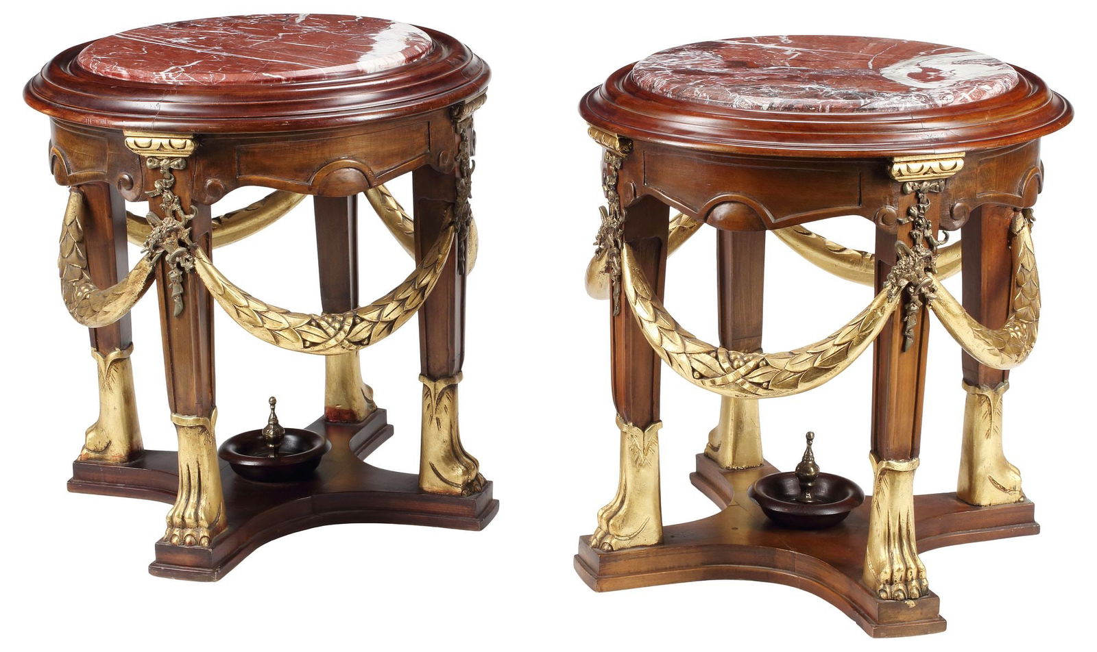(2) EMPIRE STYLE PARCEL-GILT MARBLE-TOP PEDESTAL SIDE TABLES (1 of 5)