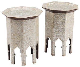 (2) MOORISH STYLE SHELL-INLAID OCTAGONAL SIDE TABLES