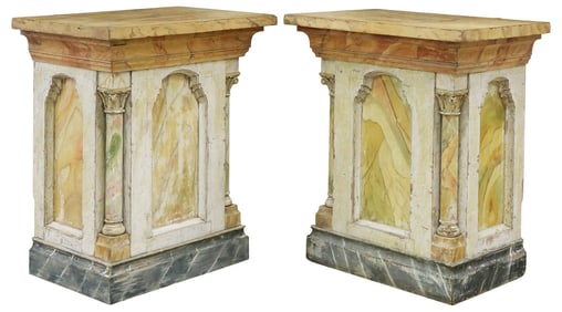 (2) CONTINENTAL FAUX MARBLE PAINTED WOOD PEDESTALS