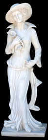 NEAR LIFE-SIZE MARBLE SCULPTURE LADY WITH CALLA LILY, 58"H