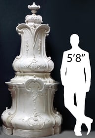 ROCOCO WHITE-GLAZED CERAMIC KACHELOFEN STOVE, 7'8"