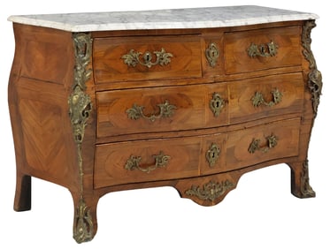 FRENCH LOUIS XV STYLE MARBLE-TOP ORMOLU-MOUNTED BOMBE COMMODE
