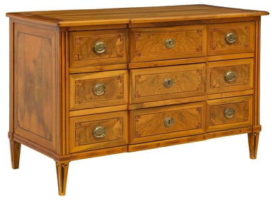FRENCH NEOCLASSICAL WALNUT & PARQUETRY BREAKFRONT COMMODE