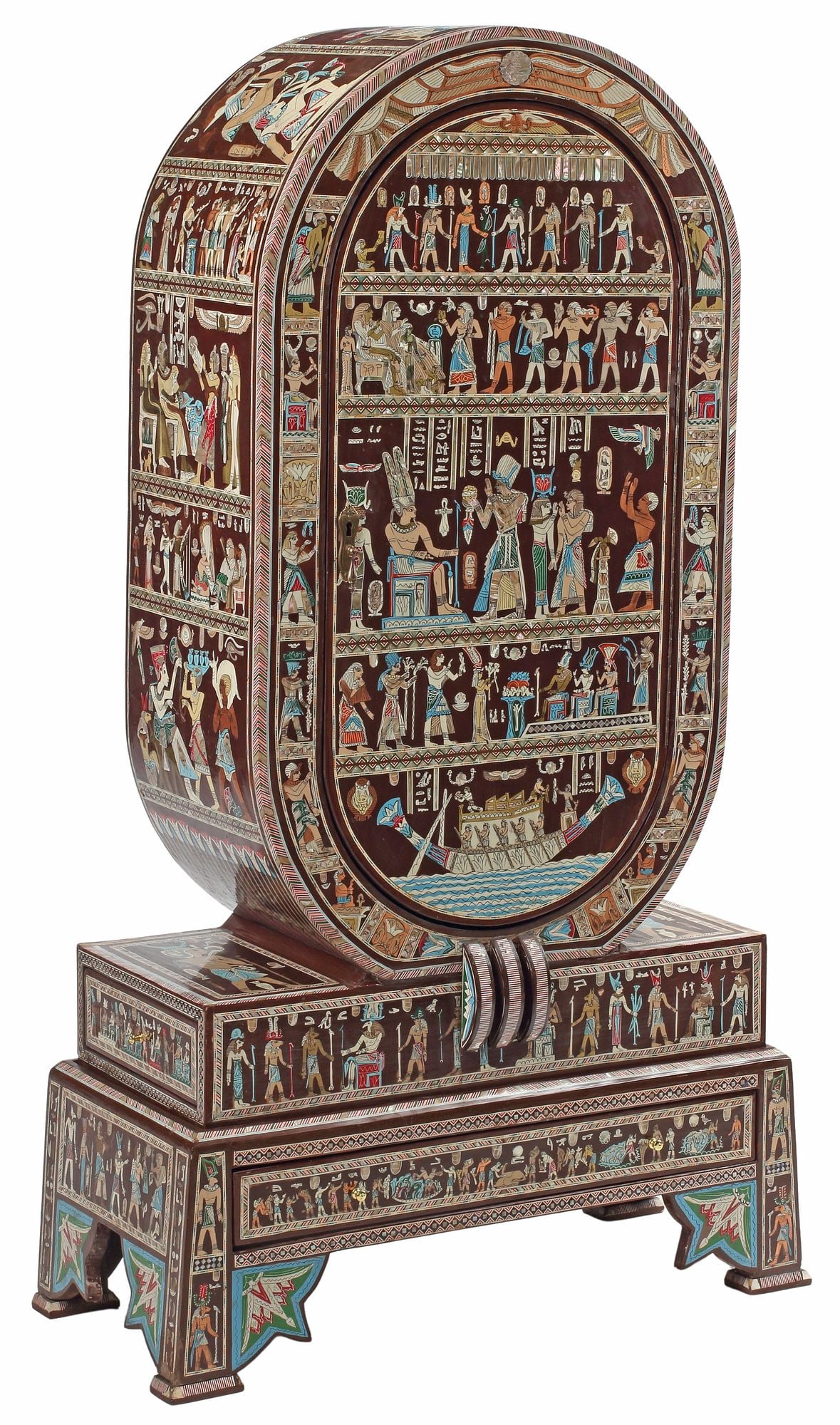 EGYPTIANESQUE INLAID COLLECTOR'S CABINET ON STAND (1 of 7)