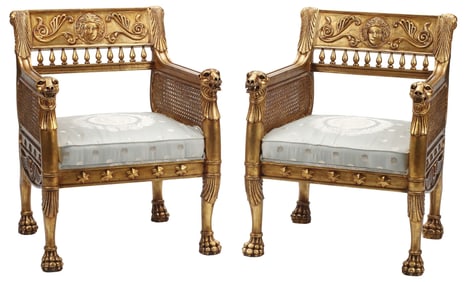 (2) ITALIAN NEOCLASSICAL STYLE GILT ARMCHAIRS
