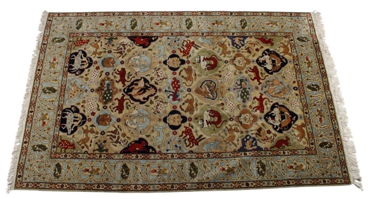 HAND-TIED KAYSERI STYLE PICTORIAL SILK RUG, 7'8" X 5'