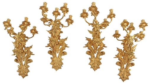(4) LOUIS XV STYLE ORMOLU CHERUB 5-LIGHT WALL SCONCES, 30"H