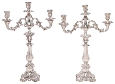 (2) GRAND-SCALE BALTIC SILVER THREE-LIGHT CANDELABRA