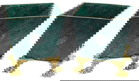 (2) ORMOLU-MOUNTED MALACHITE CACHEPOTS