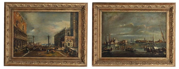 (2) VENETIAN SCHOOL PAINTINGS PIAZZETTA SAN MARCO &Â? SAN GIORGIO MAGGIORE