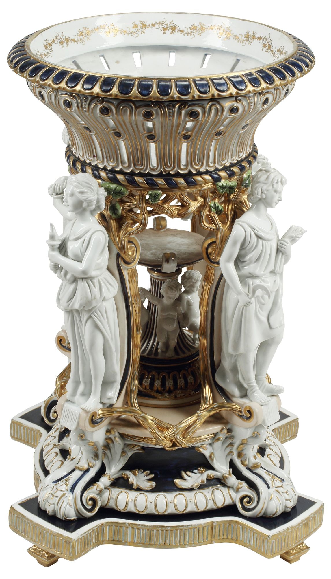LARGE PORCELAIN ALLEGORICAL FIGURES CENTERPIECE, 27.5"H (1 of 7)