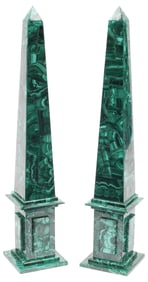(2) GRAND TOUR STYLE MALACHITE OBELISKS, 20"