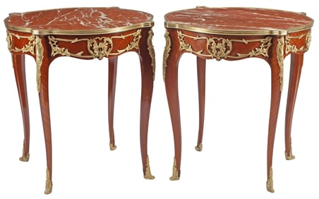 (2) LOUIS XV STYLE ORMOLU-MOUNTED & MARBLE-INSET TABLES