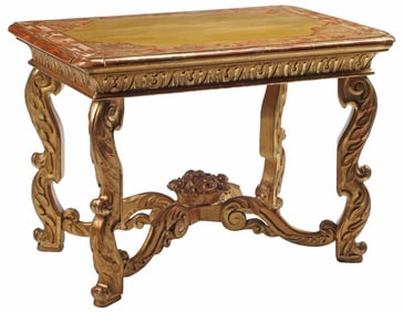 ENGLISH REGENCY STYLE CARVED GILTWOOD CENTER TABLE, 19TH C.