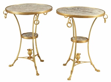 (2) DIRECTOIRE STYLE MARBLE-TOP ORMOLU TWO-TIER GUERIDONS