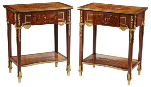 (2) LOUIS XVI STYLE ORMOLU-MOUNTED MARQUETRY SIDE TABLES