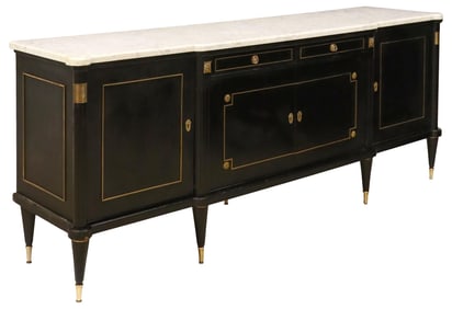 FRENCH LOUIS XVI STYLE MARBLE-TOP EBONIZED SIDEBOARD