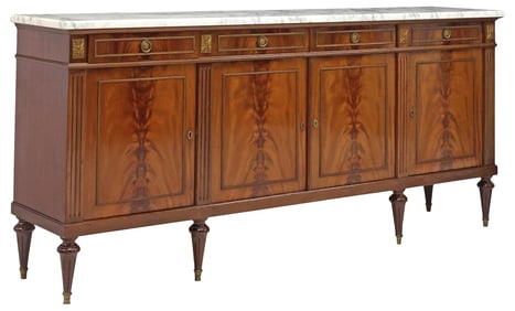FRENCH LOUIS XVI STYLE MARBLE-TOP MAHOGANY SIDEBOARD