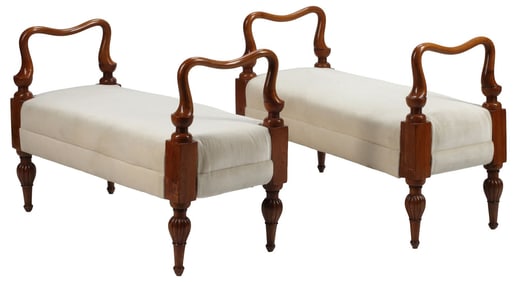 (2) ITALIAN NEOCLASSICAL FRUITWOOD WINDOW BENCHES