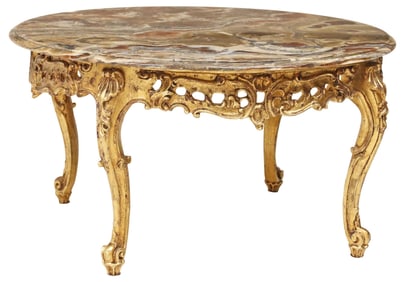 ITALIAN LOUIS XV STYLE ONYX-TOP GILTWOOD COFFEE TABLE