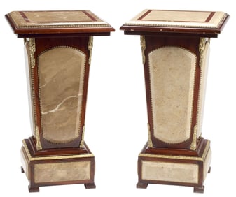 (2) ORMOLU-MOUNTED MAHOGANY & MARBLE PEDESTALS