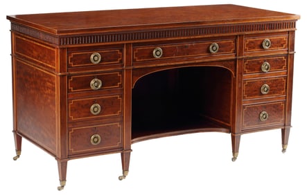 MAPLE & CO. VICTORIAN CROSSBANDED SATINWOOD KNEEHOLE DRESSING TABLE