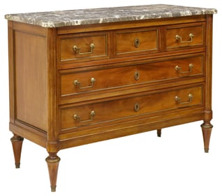 FRENCH LOUIS XVI STYLE MARBLE-TOP MAHOGANY COMMODE