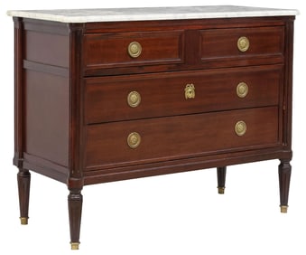 FRENCH LOUIS XVI STYLE MARBLE-TOP MAHOGANY COMMODE