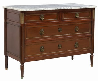 FRENCH LOUIS XVI STYLE MARBLE-TOP MAHOGANY COMMODE