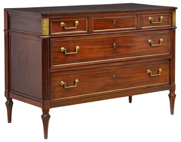 FRENCH LOUIS XVI STYLE MAHOGANY THREE-DRAWER COMMODE