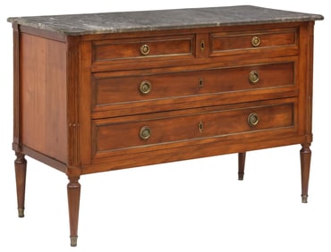 FRENCH LOUIS XVI STYLE MARBLE-TOP MAHOGANY COMMODE