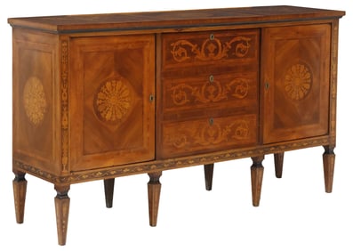 ITALIAN NEOCLASSICAL MAGGIOLINI STYLE MARQUETRY BAR SIDEBOARD