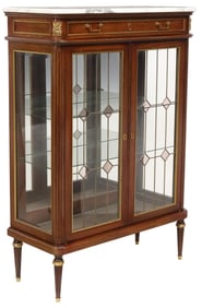 FRENCH LOUIS XVI STYLE MARBLE-TOP MAHOGANY VITRINE