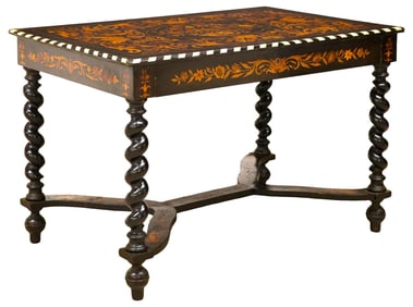 DUTCH BAROQUE STYLE EBONIZED BONE & MARQUETRY-INLAID WRITING TABLE