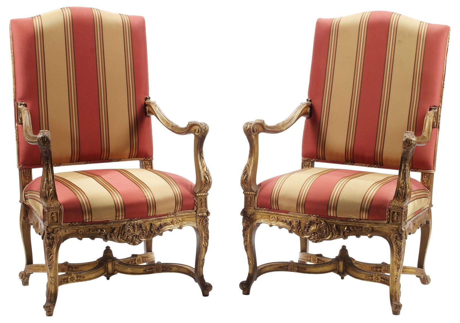 (2) REGENCE STYLE SILK-UPHOLSTERED GILTWOOD ARMCHAIRS (1 of 5)