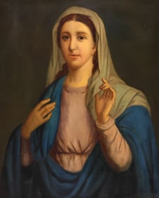 FRAMED CONTINENTAL SCHOOL PAINTING OF THE VIRGIN MARY
