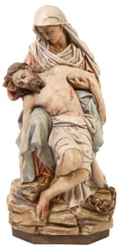 LARGE FRENCH POLYCHROMED PLASTER SCULPTURE THE PIETA, 25.5"H