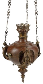 CONTINENTAL PATINATED METAL HANGING SANCTUARY LAMP