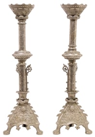 (2) FRENCH SILVERED-BRONZE CANDLE HOLDERS